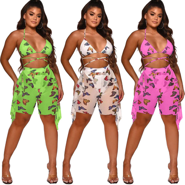 Y5188-1 summer new, European and American sexy women's clothing digital printing swimsuit mesh two-piece set (including underwear)