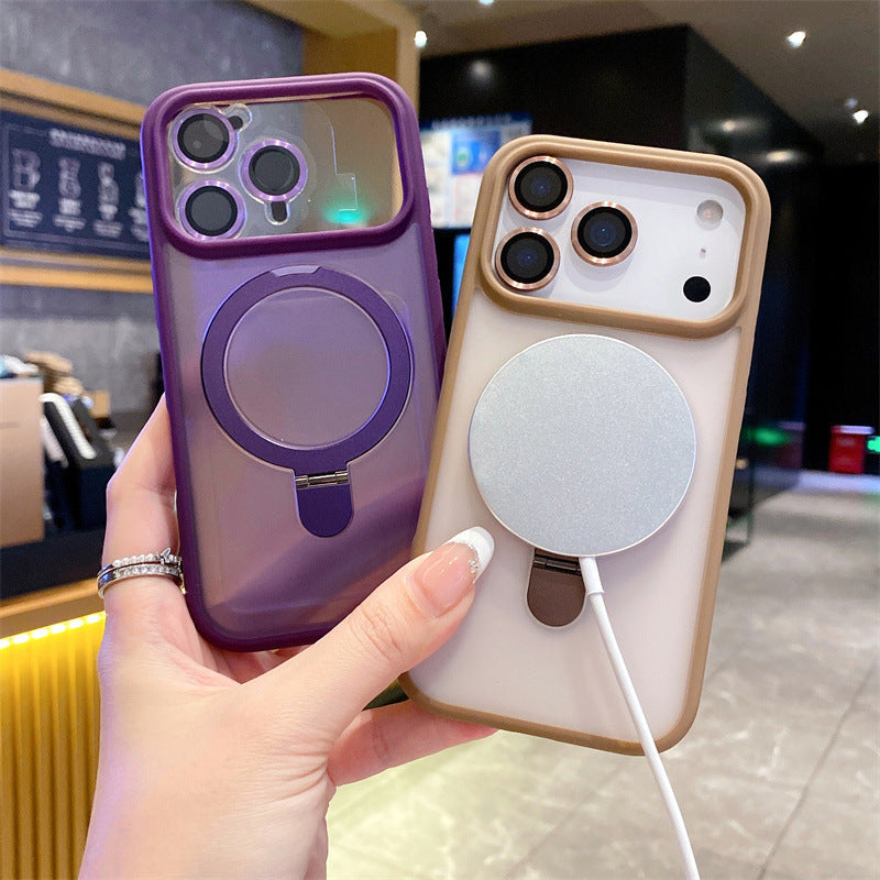 Suitable for iphone17promax frosted back plate magnetic holder mobile phone case apple 15 lens film anti-fall sheath