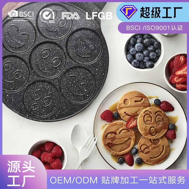 Oem personalized internet celebrity seven-hole smiling face medical stone breakfast frying pan baking dish poached egg flats pot non-stick baking