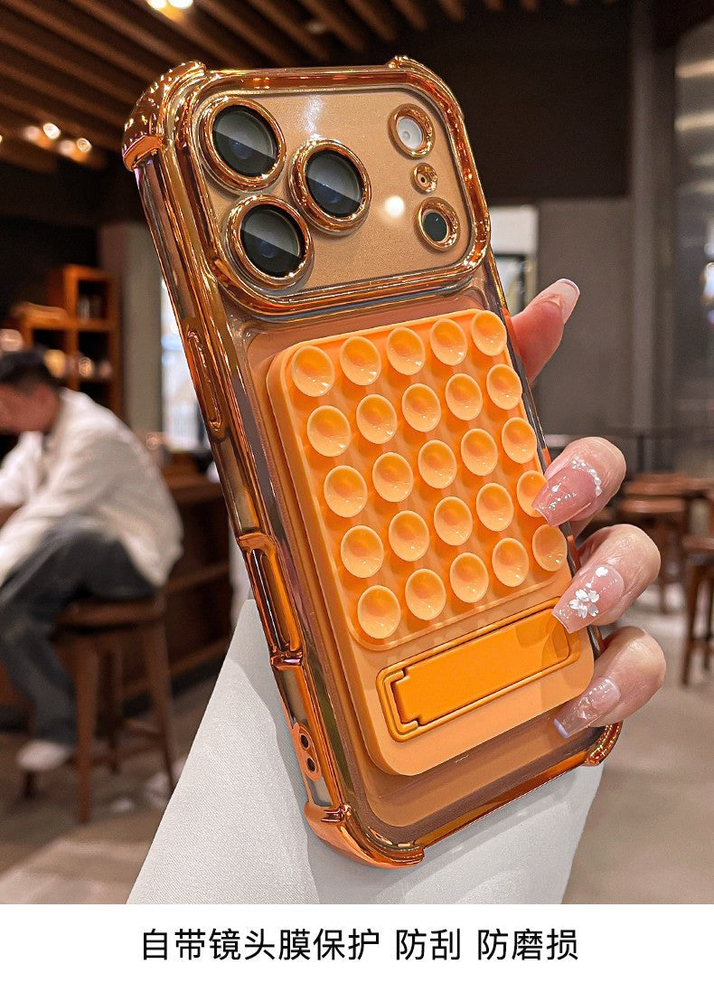 Silicone suction cup kickstand case for iphone 17 pro max, apple 15 electroplated four-corner shockproof phone case