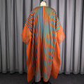 African ethnic striped dress - loose sleeve v-neck drawstring patchwork design bubu robe dress