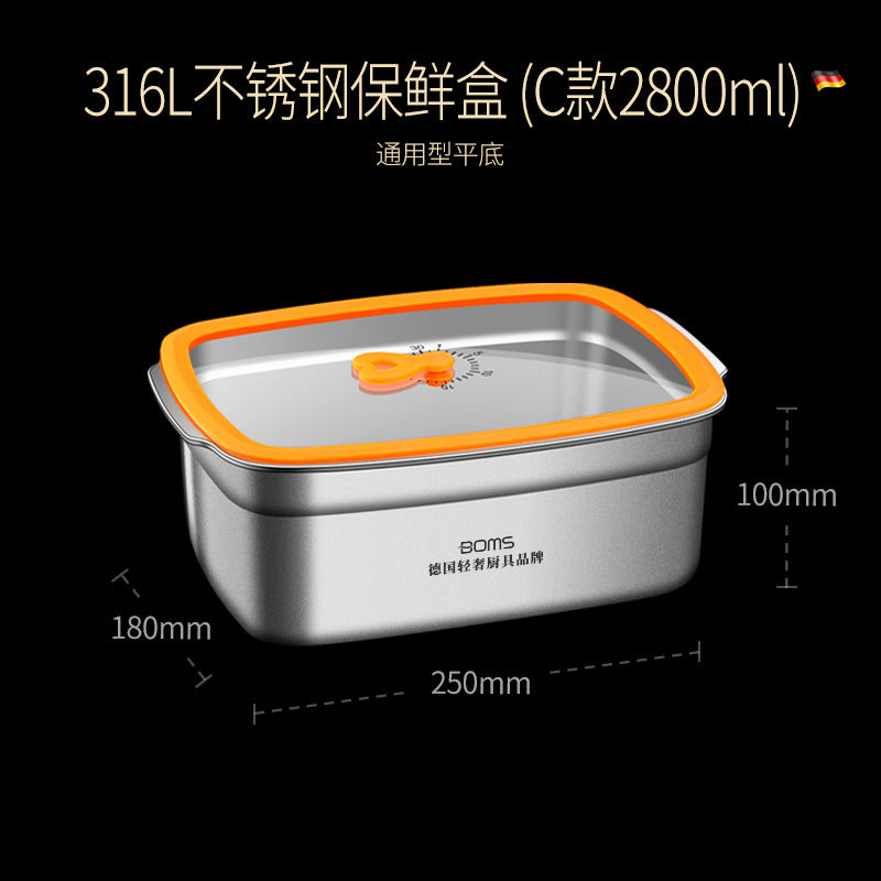 316 stainless steel large capacity glass cover lunch box kitchen sealed storage box household food grade refrigerator fresh-keeping box