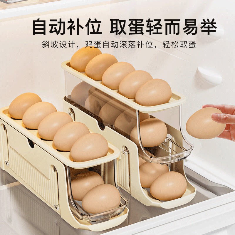 Anti-drop egg storage box on countertop Fixed slide type Automatic roll-down egg box Double egg tray for side door of refrigerator