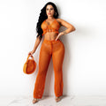e-commerce  hot-selling european and american sexy women's clothing sexy knitted mesh cut out wool two-piece suit