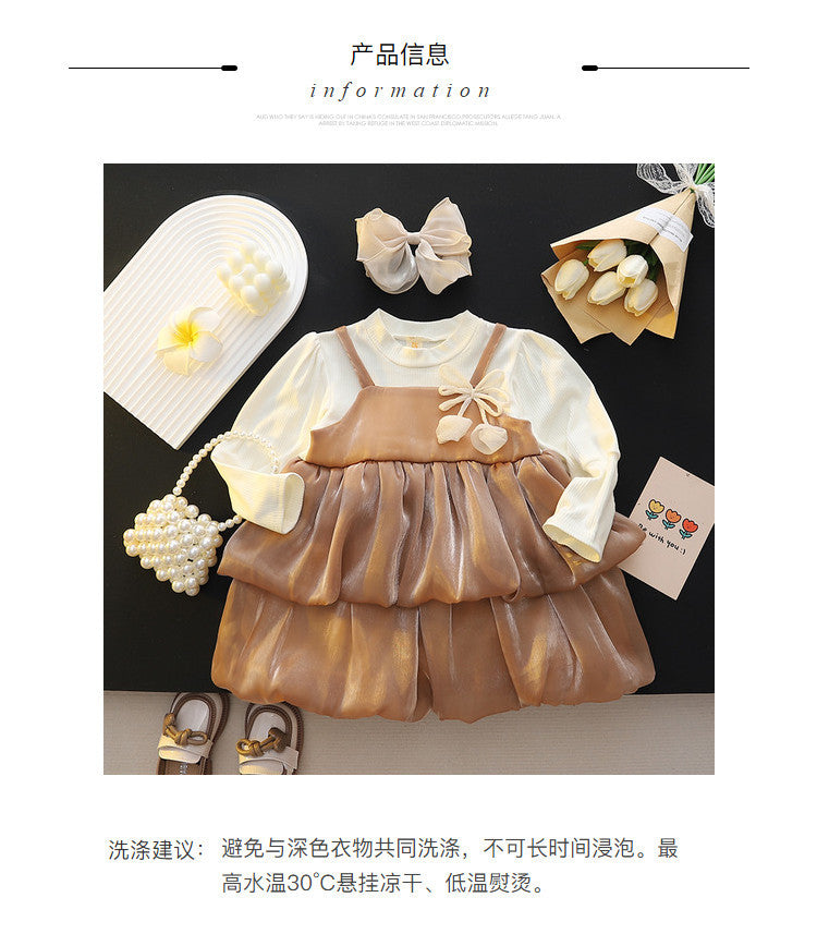 Girls' autumn dress  new style chic girl's long dress autumn outfit toddler & little girl's shimmering princess dress