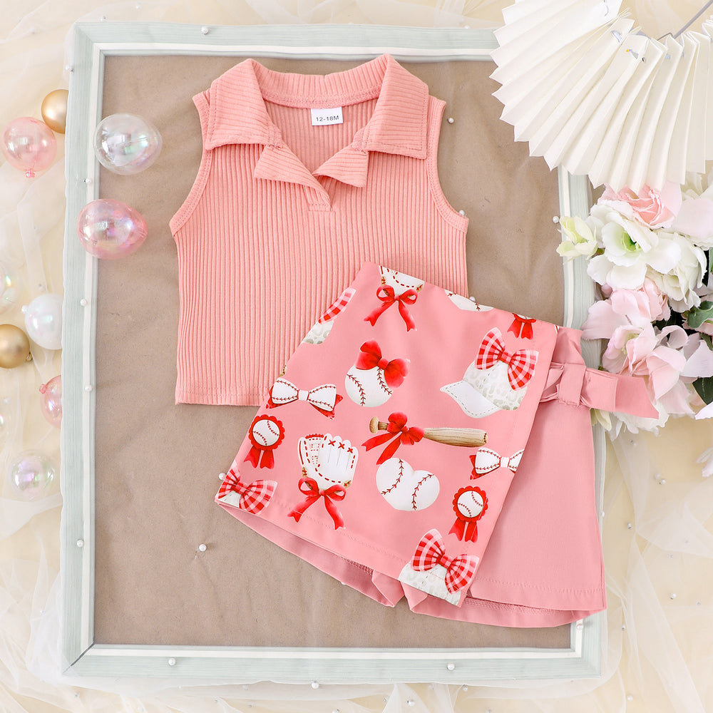 Children's clothing  fashion children's clothing cross-border sleeveless vest + printed shorts skirt