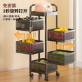 Kitchen rotating storage rack multifunctional floor-standing fruit and vegetable basket household trolley multi-layer storage organizer