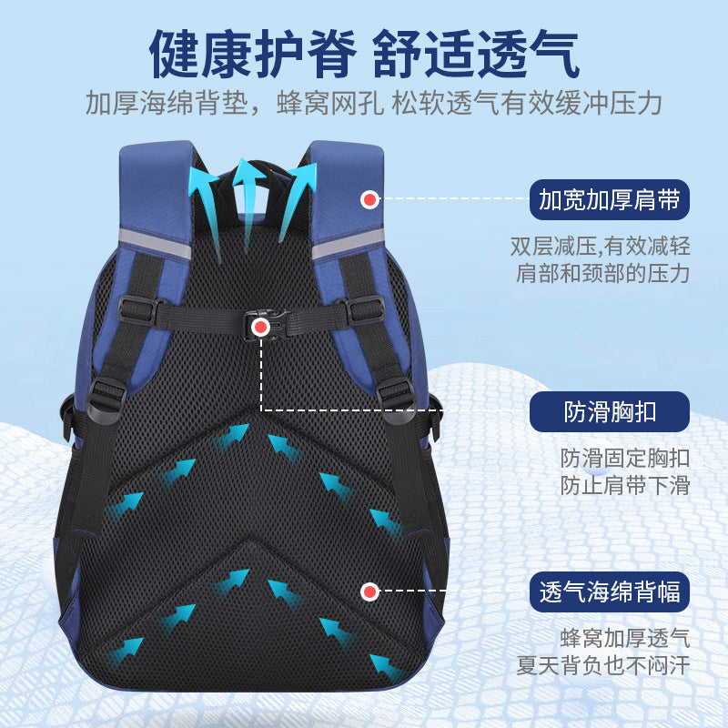 foreign trade schoolbag for primary school boys, first to sixth grade, large capacity, lightweight, spine-protecting and burden-reducing kids backpack