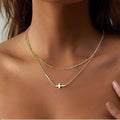 fashion layered necklace for women, simple clip bead cross necklace, women's short clavicle chain wholesale
