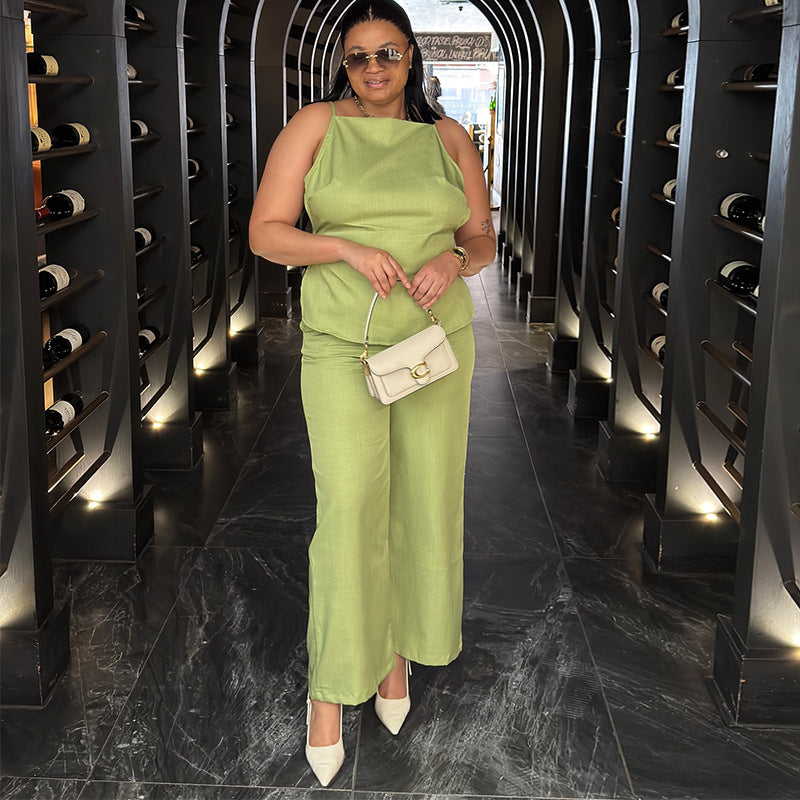 European and american cross-border women's fashion:  autumn new sleeveless slim-fit backless top and wide-leg pants casual set