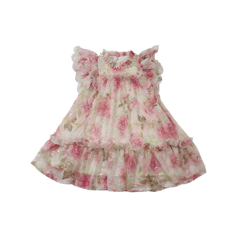 Girls' sweet princess style dress -  summer new arrival - kids' chic floral fairy baby mesh skirt