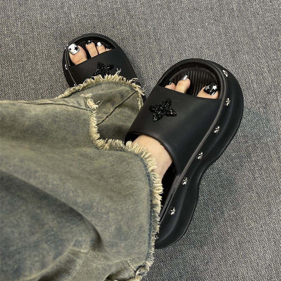 Thick sole slippers women's summer 2024new arrival stepping on shit outwear summer cool slippers fashion outing popular high heels women's shoes