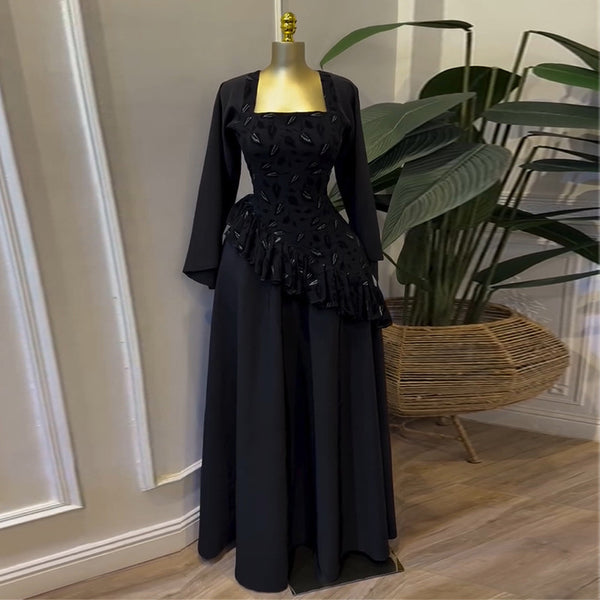 European and American women's clothing 2025 autumn new square collar long-sleeved asymmetrical hem shirt high waist A-shaped skirt set