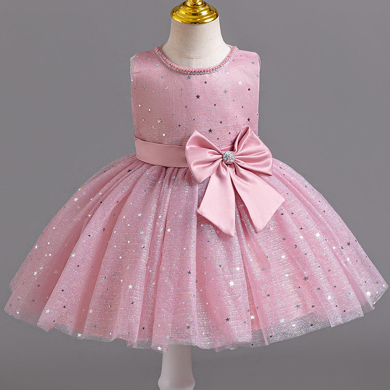 Wholesale newborn baby girl sequin butterfly wedding gown evening dress performance princess dress baby dress