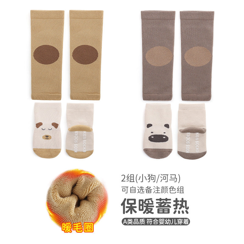 Babibele newborn crawling suit autumn and winter style dot glue non-slip cartoon terry heattech floor socks knee pads suit