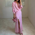 summer new women's clothing: cross-border european and american style fashion casual striped long-sleeve shirt dress set