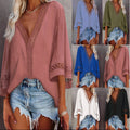 Ready-to-ship european and american style women's tops - new  blouses: v-neck hollow-out lace trim shirts