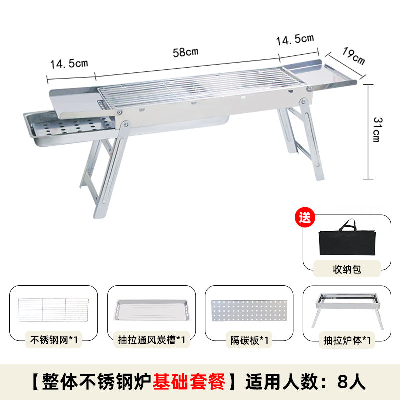 Stainless steel bbq grill - portable folding mini grill for home use, outdoor charcoal grill with mesh rack