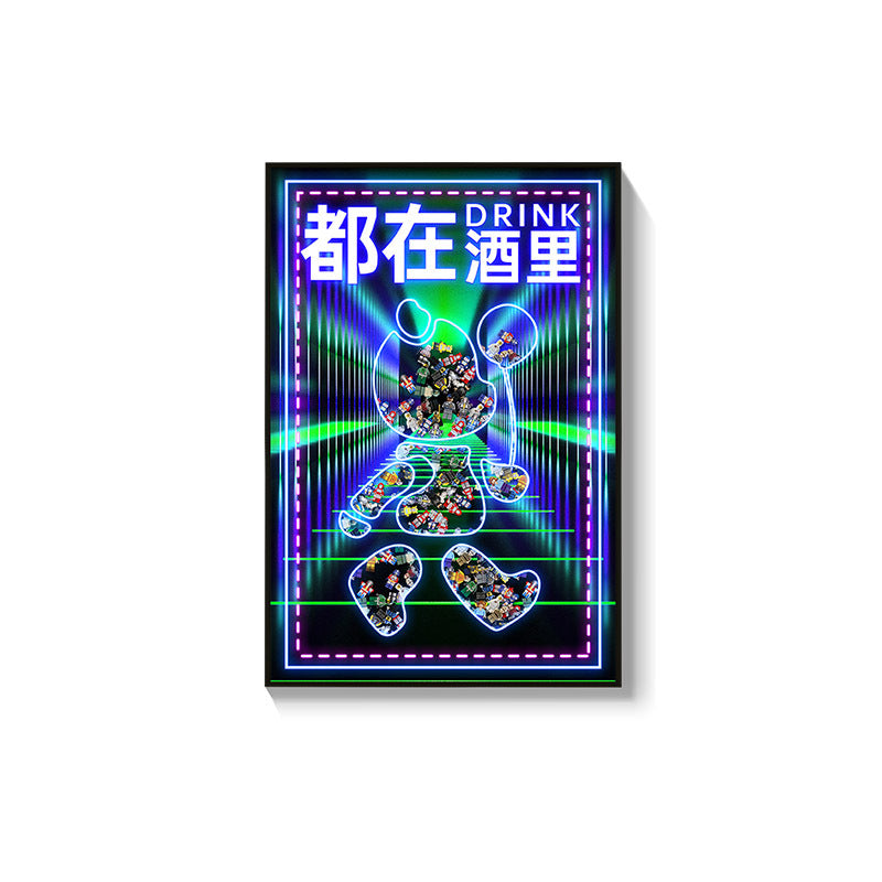 Trend luminous violence bear decorative painting hairdresser bar KTV creative led ambient light building block bear kaws hanging painting