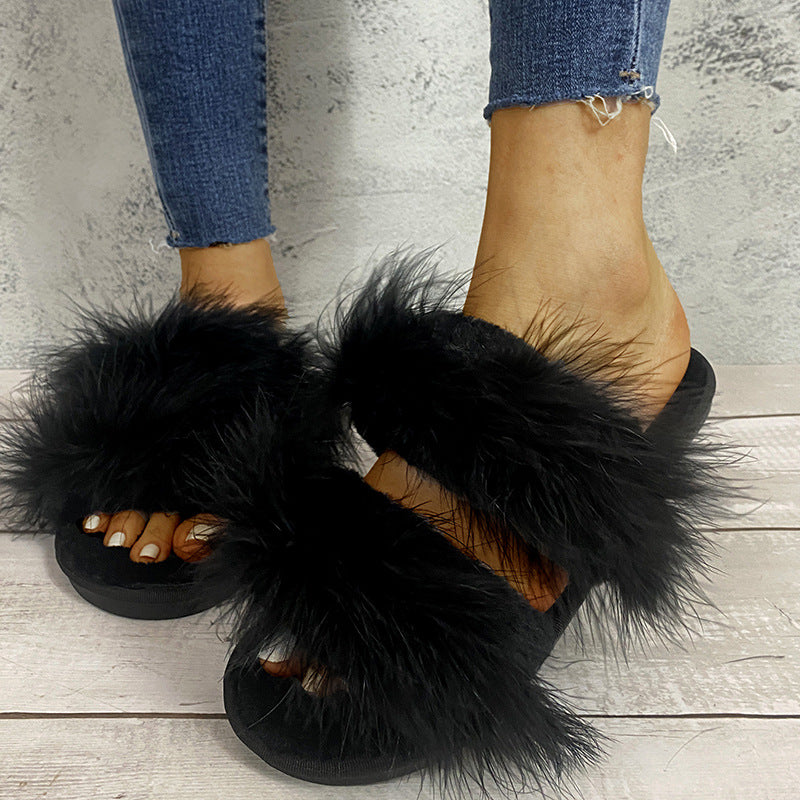 Turkey feather slippers for women outwearexport cotton slippers fashionfashion fur home flatscolorful fur slippers