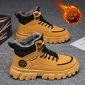 Boots men's fall and winter high-top british style workwear rhubarb boots men's fleece-lined cotton shoes thick sole outdoor waterproof leather boots