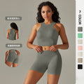 women's seamless knit solid color tank top & butt-lifting shorts yoga set - activewear for running, fitness, and yoga