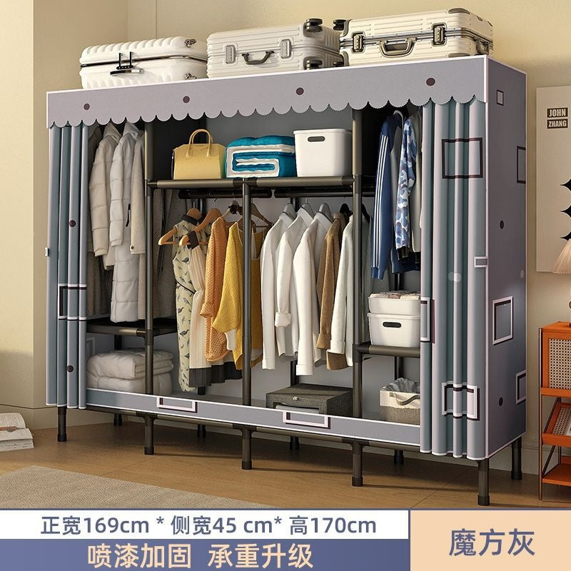 Simple wardrobe for home bedroom steel frame thickened and thickened steel pipe assembled cloth wardrobe rental room strong and durable cabinet