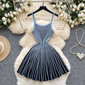 Elegant and chic camisole dress for women - autumn  collection: french retro, slimming, pleated, striped knit dress