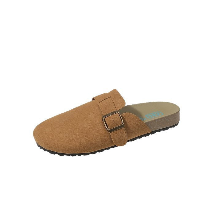 Taizhou plus size slip-on toe-cap half slippers 2025new arrivalretroflats slippers round toe suede lazy slippers