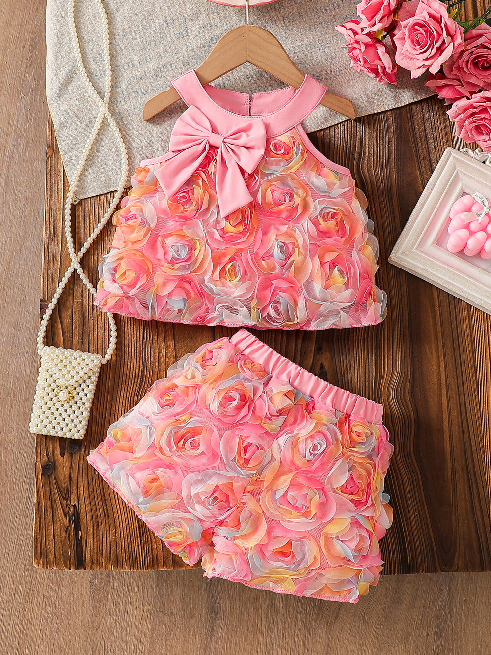 summer cross-border girls' french chic luxury style wavy mesh design fashion two-piece skirt set