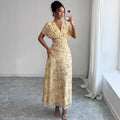 european and american cross-border summer women's new floral v-neck puff sleeve dress