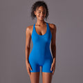 Fashion tight back seamless yoga wear short jumpsuit hip lifting body shaping all-in-one sports fitness jumpsuit