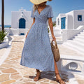 european and american cross-border hot seller:  summer new arrival - digital print short sleeve v-neck casual printed dress