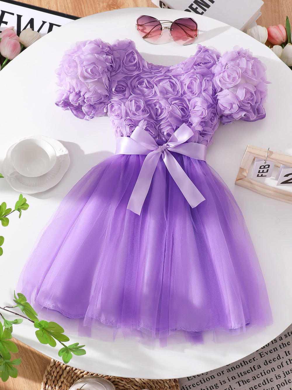 Girls' dress for toddlers and young children, corset-style dress with 3d butterfly flutter sleeves