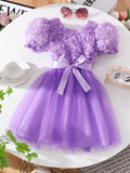Girls' dress for toddlers and young children, corset-style dress with 3d butterfly flutter sleeves