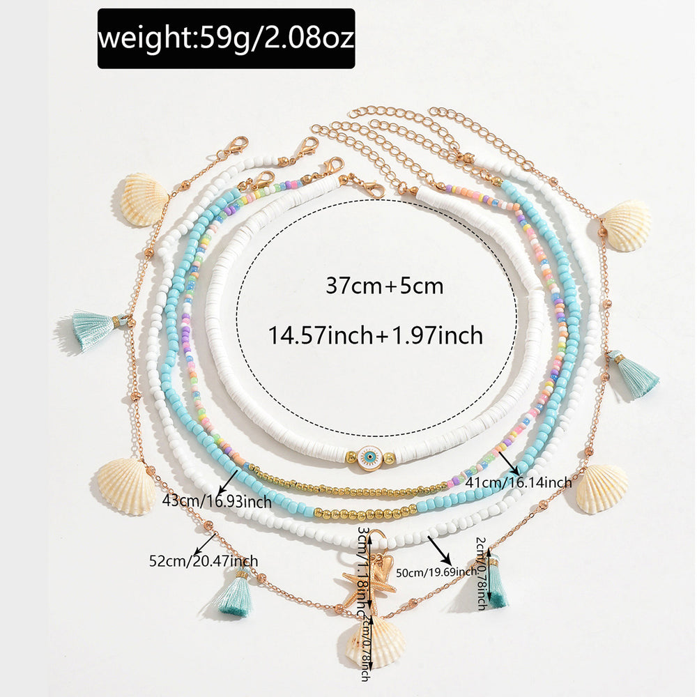 European and american cross-border jewelry: bohemian polymer clay beaded necklace, unique starfish and seashell pendant layered necklace for women