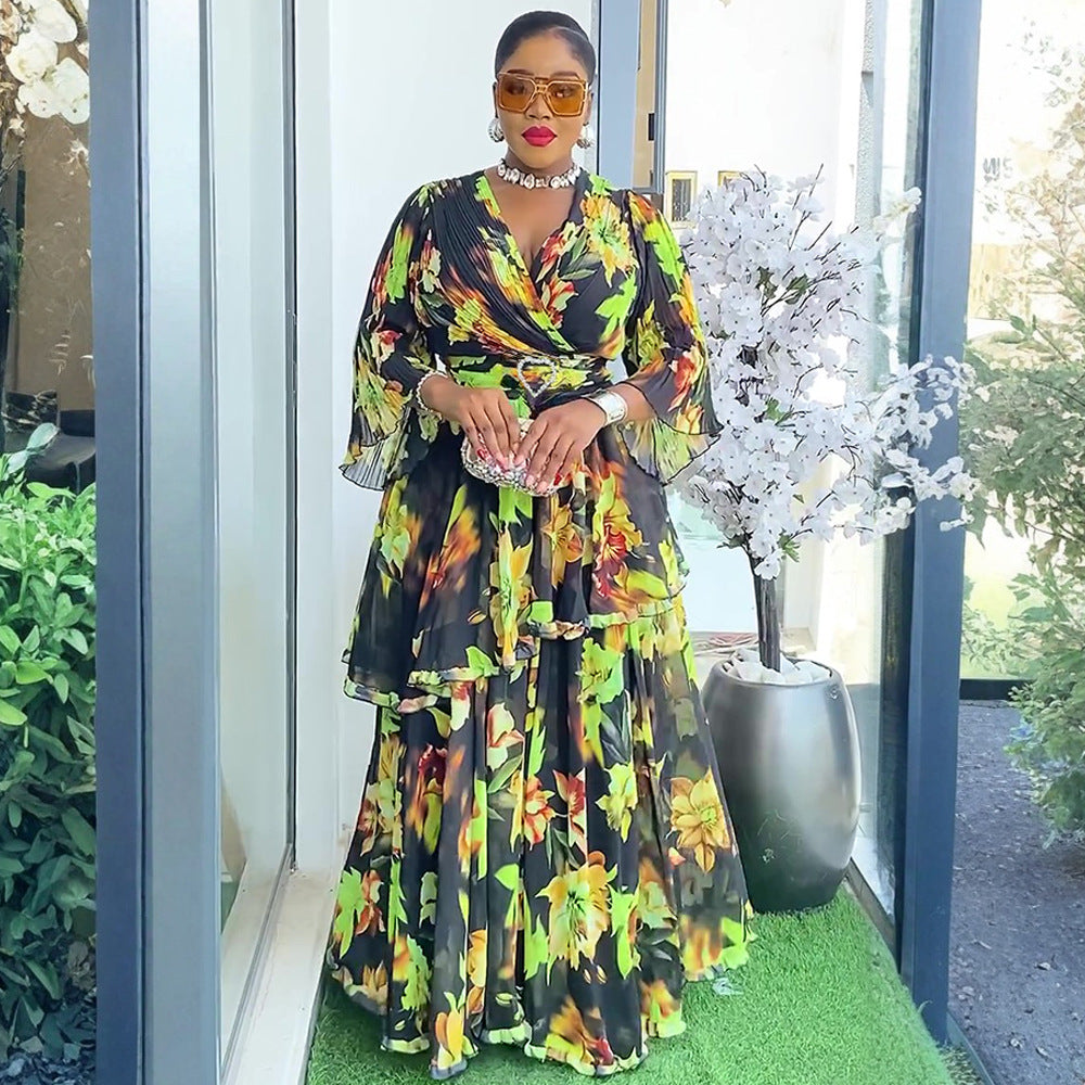 new arrival: fresh & sweet plus size dress - african women's ruffle print maxi dress