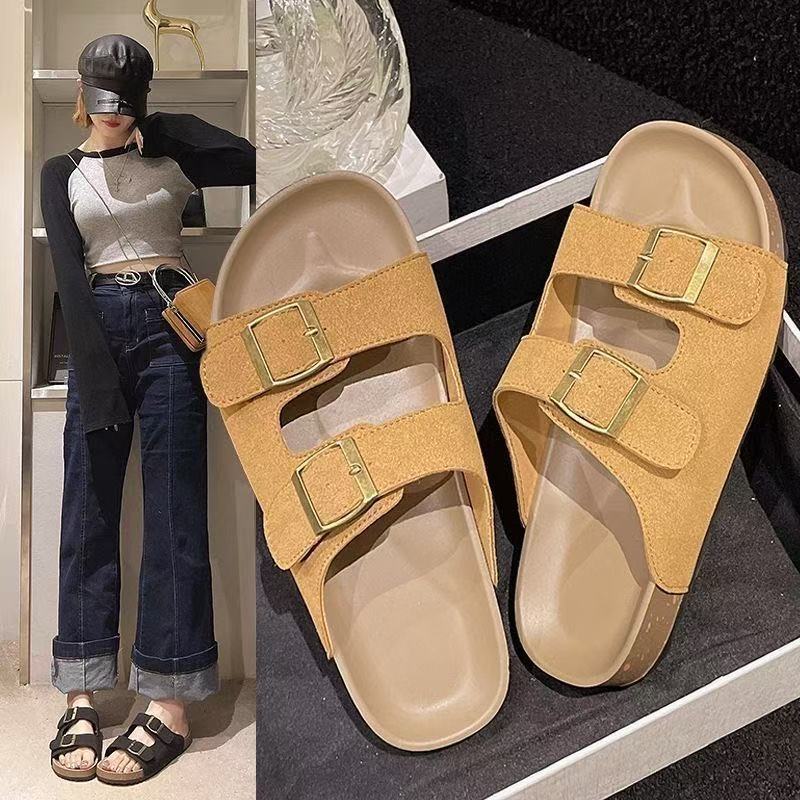 Birkenstock women's summer 2025 new thick sole birkenstock slippers outwear lazy one-line slippers soft bottom beach slippers