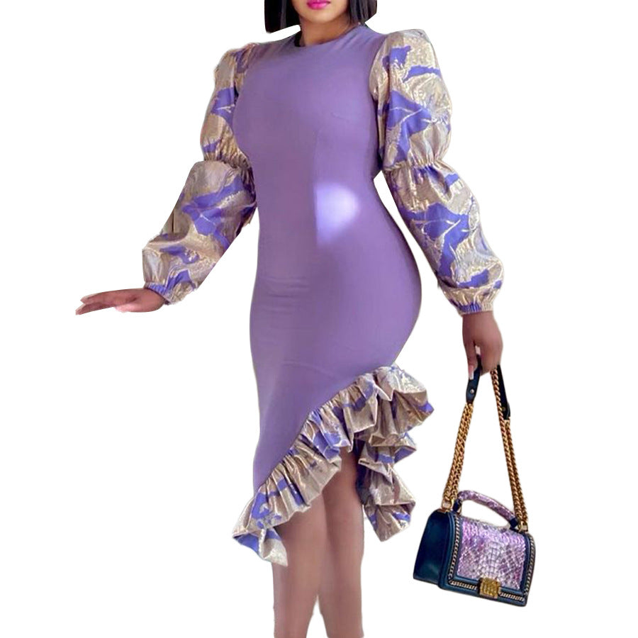 D174 european and american plus size women's clothing   new print patchwork bodycon sexy pencil dress cross-border dress
