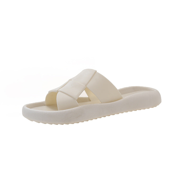 2024 summer new fashion trendy casual outdoor wear one-strap slippers checkered woven flat beach sandals for women