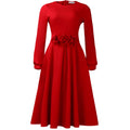 D602 women's foreign trade   autumn/winter new round neck long sleeve 3d floral skirt african dress