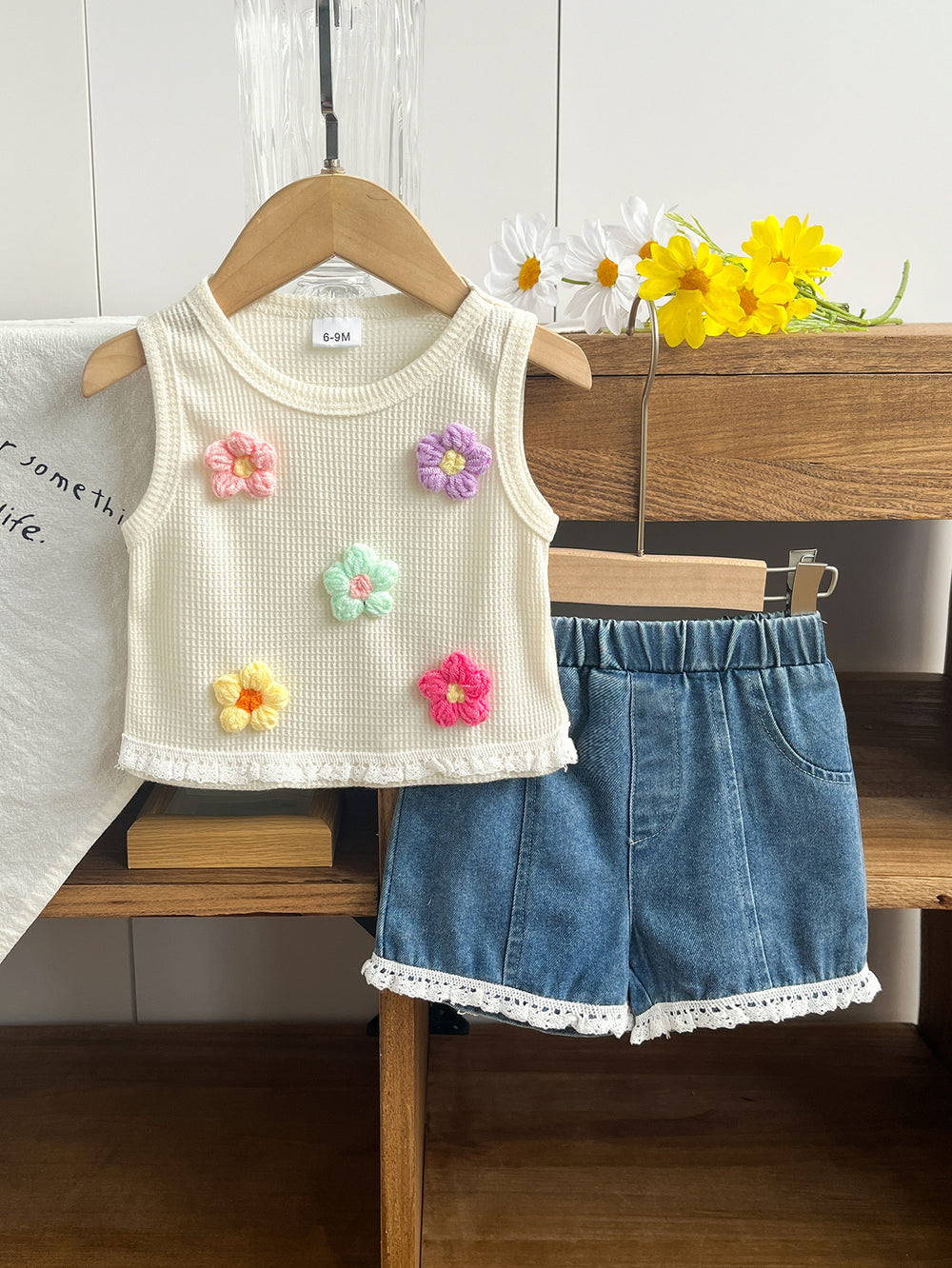 Baby clothing kids set children outfit apricot vest + shorts two-piece set
