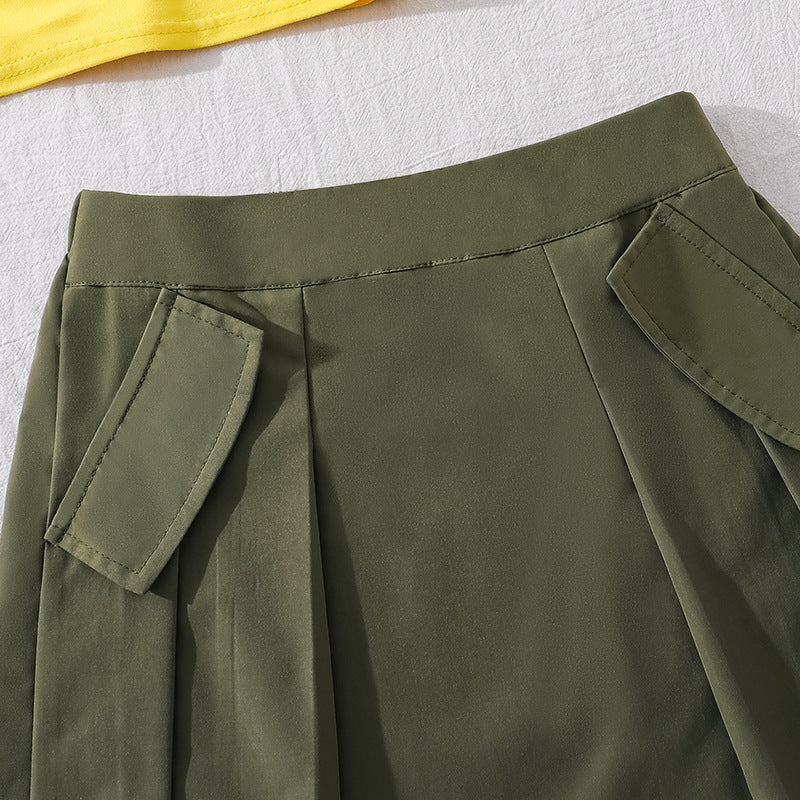 Export children's clothing 26summernew arrivalfashionprinting single-sided suspender off-shoulder short-sleeved tops skirt girlsuit