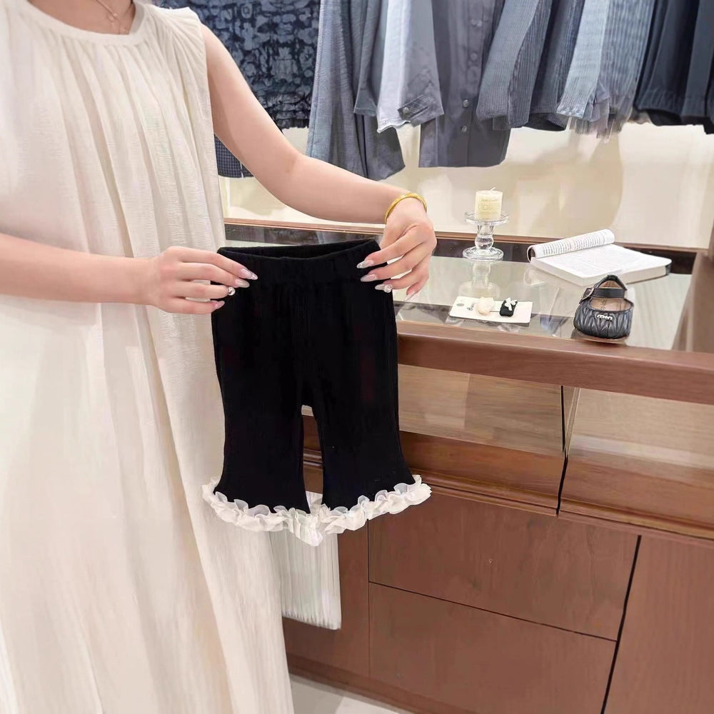 【dropshipping】 girls' autumn outfit: designer-inspired tweed-style top with lace trim and flared pants two-piece set