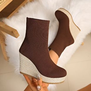 Plus size women's wedge heel boots: new autumn/winter collection - versatile, comfortable, stylish, retro, high-top, slim-fit, and stretchy