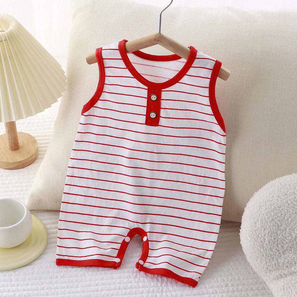 Summer newborn romper: lightweight, sleeveless, pure cotton bodysuit for baby boys and girls - striped tank top style