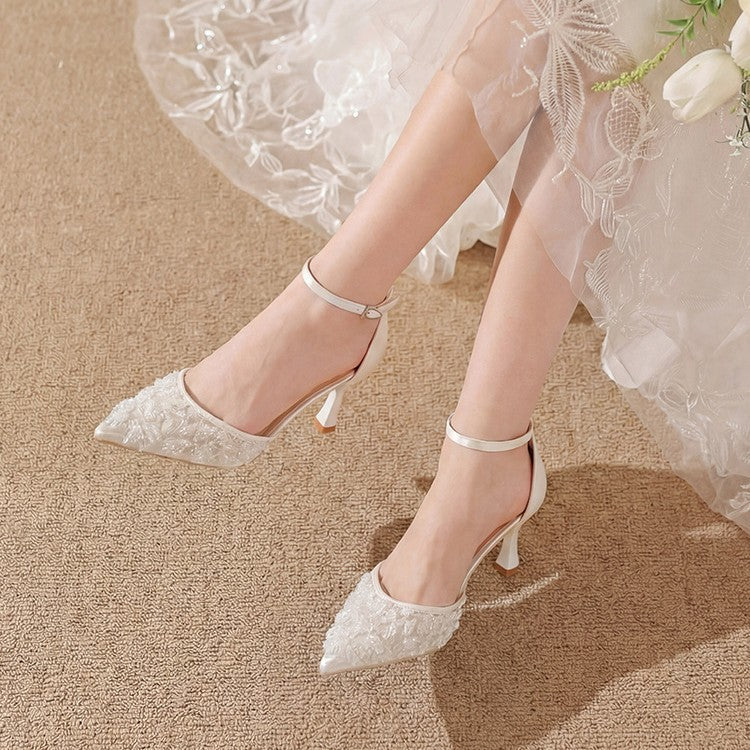 2026 new summer mesh bridal shoes women's wedding shoes one-strap high heel sandals
