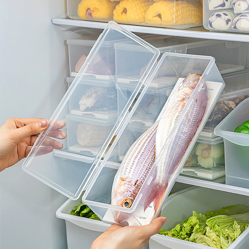 Kitchen refrigerator storage box with lid, anti-odor seafood drain sealed fresh-keeping box, food grade frozen storage box
