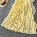 Vacation style haltercut out women's light blue dress women's summerpleated long skirt high waist waist slimming lookelegant skirt