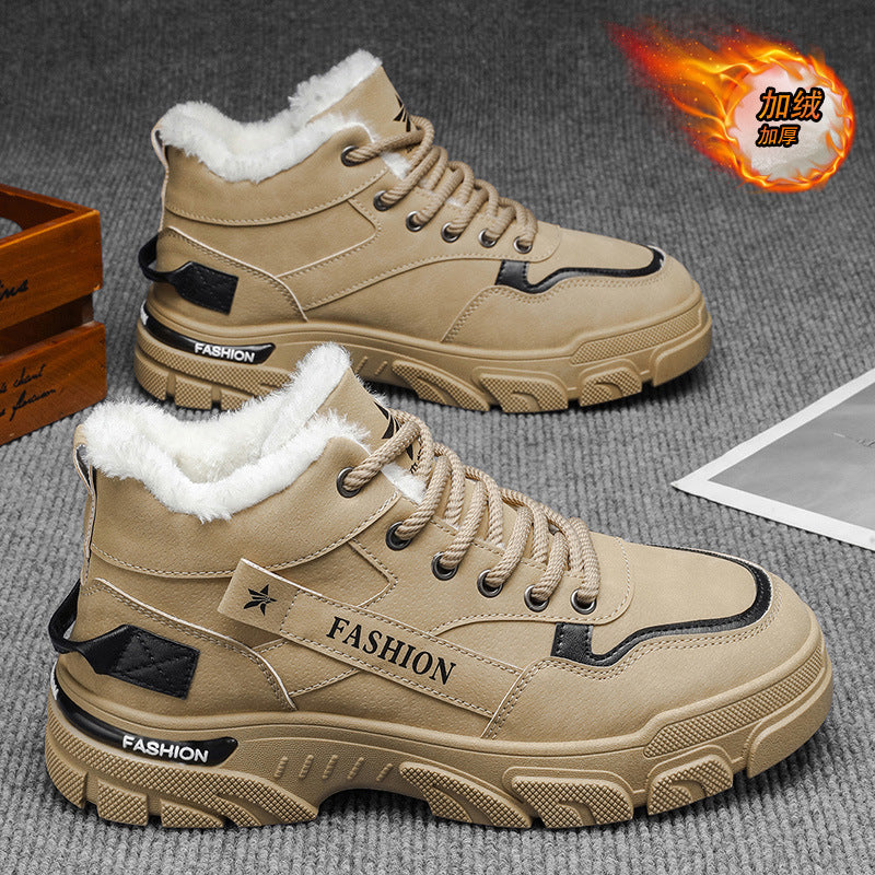 Men's winter fleece-lined thickened warm high-top cotton shoes 2025 new style athletic work safety martin boots